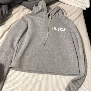 grey hustle crop hoodie